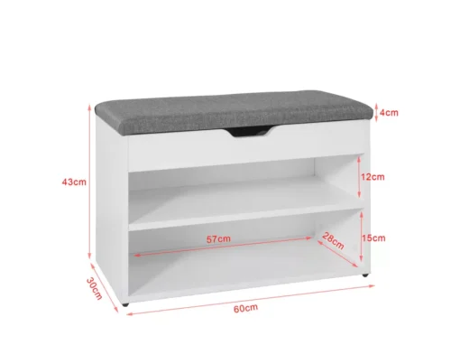 Banc De Rangement à Chaussures 2 étages AvecGrise Coussin Commode à Chaussures Blanc, FSR25-HG -Meilleur Meubles Magasin meuble de rangement 19203835