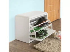 Banc Armoire à Chaussures 1 Abattant Avec Coussin, Coffre Rangement Pour Chaussures Blanc, FSR16-W -Meilleur Meubles Magasin meuble de rangement 19203857