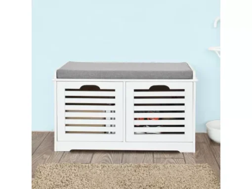 Banc De Rangement Avec Coussin Rembourré Et 2 Cubes, FSR23-K-W -Meilleur Meubles Magasin meuble de rangement 19203889