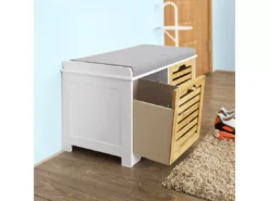 Banc De Rangement Avec Coussin Rembourré Et 2 Cubes Meuble D'Entrée Commode à Chaussure, FSR23-K-WN -Meilleur Meubles Magasin meuble de rangement 19203963