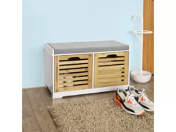 Banc De Rangement Avec Coussin Rembourré Et 2 Cubes Meuble D'Entrée Commode à Chaussure, FSR23-K-WN -Meilleur Meubles Magasin meuble de rangement 19203965