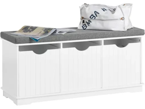 Banc De Rangement Avec 3 Cubes Et Coussin Rembourré Meuble D'Entrée Commode à Chaussure, FSR30-W -Meilleur Meubles Magasin meuble de rangement 19204193