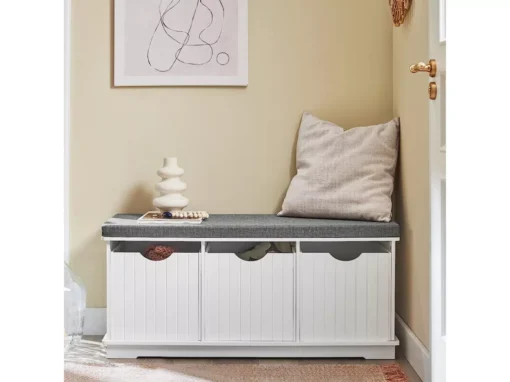 Banc De Rangement Avec 3 Cubes Et Coussin Rembourré Meuble D'Entrée Commode à Chaussure, FSR30-W -Meilleur Meubles Magasin meuble de rangement 19204195