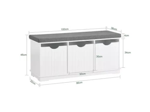 Banc De Rangement Avec 3 Cubes Et Coussin Rembourré Meuble D'Entrée Commode à Chaussure, FSR30-W -Meilleur Meubles Magasin meuble de rangement 19204197