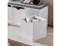 Banc De Rangement Avec 3 Cubes Et Coussin Rembourré Meuble D'Entrée Commode à Chaussure, FSR30-W -Meilleur Meubles Magasin meuble de rangement 19204203