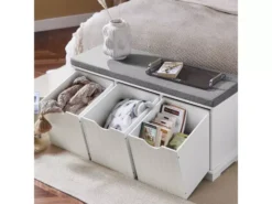 Banc De Rangement Avec 3 Cubes Et Coussin Rembourré Meuble D'Entrée Commode à Chaussure, FSR30-W -Meilleur Meubles Magasin meuble de rangement 19204205
