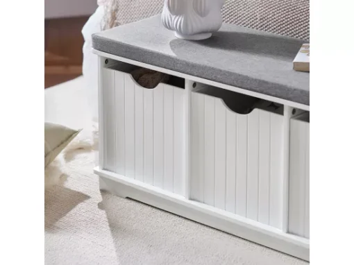 Banc De Rangement Avec 3 Cubes Et Coussin Rembourré Meuble D'Entrée Commode à Chaussure, FSR30-W -Meilleur Meubles Magasin meuble de rangement 19204211
