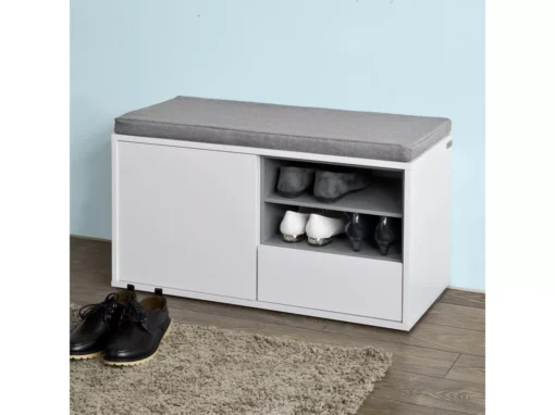 Banc De Rangement à Chaussures Avec Coussin Rembourré, Tiroir Et Étagères Meuble D'Entrée, FSR37-W -Meilleur Meubles Magasin meuble de rangement 19204255