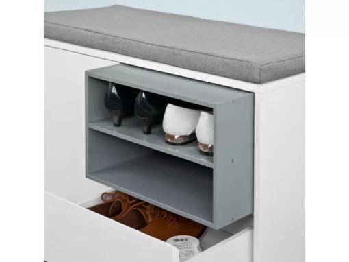 Banc De Rangement à Chaussures Avec Coussin Rembourré, Tiroir Et Étagères Meuble D'Entrée, FSR37-W -Meilleur Meubles Magasin meuble de rangement 19204271