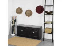 Banc De Rangement à Chaussures Armoire à Chaussures 2 Abattants Avec Coussin – Noir, FSR64-SCH -Meilleur Meubles Magasin meuble de rangement 19205419