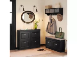 Banc De Rangement à Chaussures Armoire à Chaussures 2 Abattants Avec Coussin – Noir, FSR64-SCH -Meilleur Meubles Magasin meuble de rangement 19205421