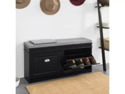 Banc De Rangement à Chaussures Armoire à Chaussures 2 Abattants Avec Coussin – Noir, FSR64-SCH -Meilleur Meubles Magasin meuble de rangement 19205427