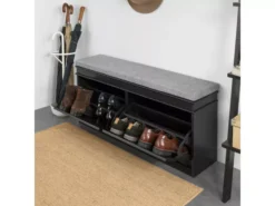 Banc De Rangement à Chaussures Armoire à Chaussures 2 Abattants Avec Coussin – Noir, FSR64-SCH -Meilleur Meubles Magasin meuble de rangement 19205429