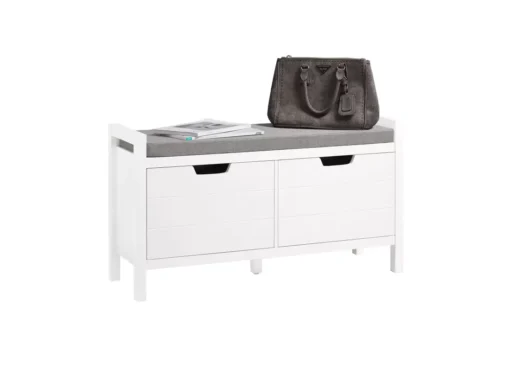 Banc De Rangement Meuble Bas Entrée Avec Coussin Rembourré Et 2 Portes, Meuble D'Entrée, FSR63-W -Meilleur Meubles Magasin meuble de rangement 19205431