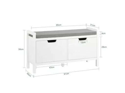 Banc De Rangement Meuble Bas Entrée Avec Coussin Rembourré Et 2 Portes, Meuble D'Entrée, FSR63-W -Meilleur Meubles Magasin meuble de rangement 19205433