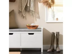 Banc De Rangement Meuble Bas Entrée Avec Coussin Rembourré Et 2 Portes, Meuble D'Entrée, FSR63-W -Meilleur Meubles Magasin meuble de rangement 19205449