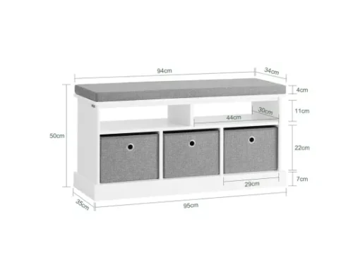Banc De Rangement Avec Coussin Rembourré 2 Compartiments Et 3 Paniers Meuble Bas Entrée, Fsr67-hg -Meilleur Meubles Magasin meuble de rangement 19206293
