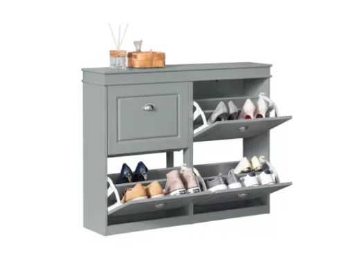 Armoire À Chaussures 4 Abattants Meuble D'entrée Pour Chaussures, Gris, Fsr79-hg -Meilleur Meubles Magasin meuble de rangement 19207167