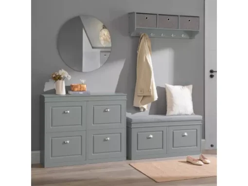 Armoire À Chaussures 4 Abattants Meuble D'entrée Pour Chaussures, Gris, Fsr79-hg -Meilleur Meubles Magasin meuble de rangement 19207171