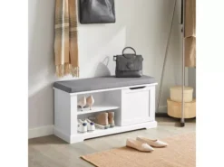 Banc De Rangement Avec Coussin Rembourré Meuble Bas Entrée Commode à Chaussure Banquette, FSR84-W -Meilleur Meubles Magasin meuble de rangement 19307019