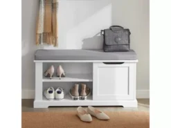 Banc De Rangement Avec Coussin Rembourré Meuble Bas Entrée Commode à Chaussure Banquette, FSR84-W -Meilleur Meubles Magasin meuble de rangement 19307029