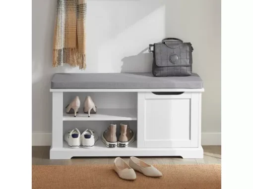 Banc De Rangement Avec Coussin Rembourré Meuble Bas Entrée Commode à Chaussure Banquette, FSR84-W -Meilleur Meubles Magasin meuble de rangement 19307029