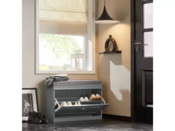 Banc à Chaussures Meuble à Chaussures Avec Assise Coussin Rembourré Et Abattant Gris, FSR82-L-HG -Meilleur Meubles Magasin meuble de rangement 19307067