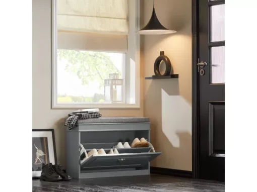 Banc à Chaussures Meuble à Chaussures Avec Assise Coussin Rembourré Et Abattant Gris, FSR82-L-HG -Meilleur Meubles Magasin meuble de rangement 19307067
