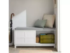 Banc De Rangement Avec Coussin Rembourré Meuble Bas Entrée Commode à Chaussure Banquette, FSR86-W -Meilleur Meubles Magasin meuble de rangement 19307095