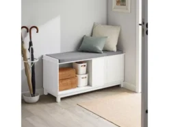 Banc De Rangement Avec Coussin Rembourré Meuble Bas Entrée Commode à Chaussure Banquette, FSR86-W -Meilleur Meubles Magasin meuble de rangement 19307109