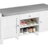 Banc De Rangement Avec Coussin Rembourré Meuble Bas Avec 1 Tiroirs, 2 Portes Et 2 Etagères, Fsr83-w -Meilleur Meubles Magasin meuble de rangement 19307131