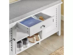 Banc De Rangement Avec Coussin Rembourré Meuble Bas Avec 1 Tiroirs, 2 Portes Et 2 Etagères, Fsr83-w -Meilleur Meubles Magasin meuble de rangement 19307141