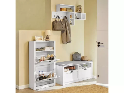 Meuble à Chaussures Armoire à Chaussures Commode à Chaussures 2 Abattants Meuble D'entrée, FSR87-K-W -Meilleur Meubles Magasin meuble de rangement 19307153