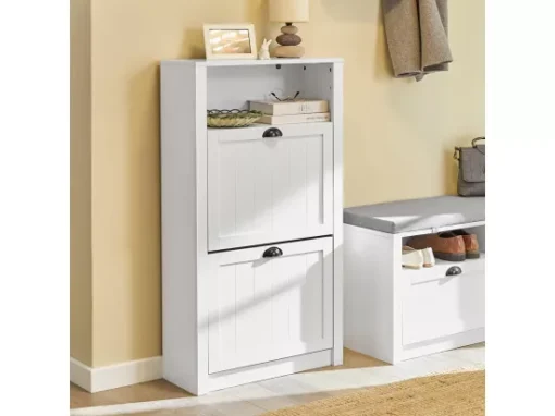 Meuble à Chaussures Armoire à Chaussures Commode à Chaussures 2 Abattants Meuble D'entrée, FSR87-K-W -Meilleur Meubles Magasin meuble de rangement 19307167