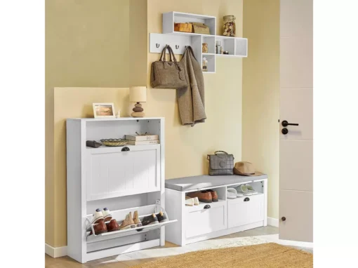 Meuble De Rangement à Chaussures Armoire à Chaussures Commode à Chaussures 2 Abattants, FSR87-W -Meilleur Meubles Magasin meuble de rangement 19307453