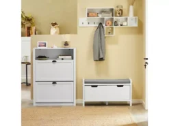 Meuble De Rangement à Chaussures Armoire à Chaussures Commode à Chaussures 2 Abattants, FSR87-W -Meilleur Meubles Magasin meuble de rangement 19307469