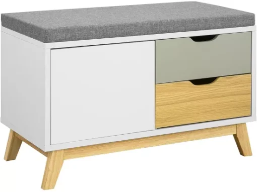 Banc De Rangement Meuble D'entrée Avec Coussin Rembourré, 2 Tiroirs Et 1 Porte, Fsr92-w -Meilleur Meubles Magasin meuble de rangement 19307551