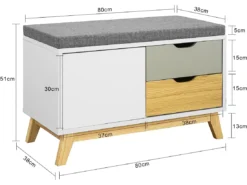 Banc De Rangement Meuble D'entrée Avec Coussin Rembourré, 2 Tiroirs Et 1 Porte, Fsr92-w -Meilleur Meubles Magasin meuble de rangement 19307555