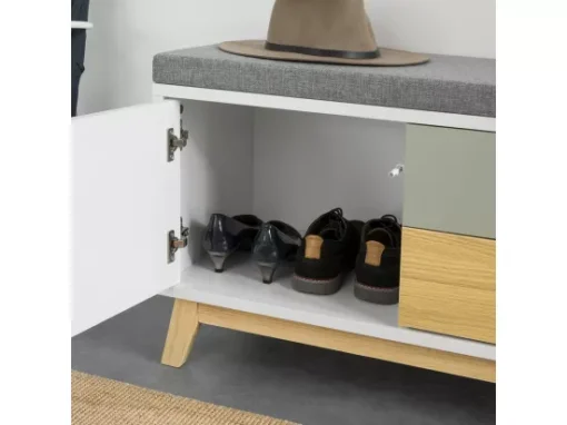 Banc De Rangement Meuble D'entrée Avec Coussin Rembourré, 2 Tiroirs Et 1 Porte, Fsr92-w -Meilleur Meubles Magasin meuble de rangement 19307563