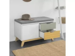 Banc De Rangement Meuble D'entrée Avec Coussin Rembourré, 2 Tiroirs Et 1 Porte, Fsr92-w -Meilleur Meubles Magasin meuble de rangement 19307569