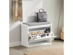 Banc à Chaussures Meuble à Chaussures Avec Assise Coussin Rembourré Et Abattant, FSR98-W -Meilleur Meubles Magasin meuble de rangement 19308083