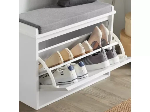 Banc à Chaussures Meuble à Chaussures Avec Assise Coussin Rembourré Et Abattant, FSR98-W -Meilleur Meubles Magasin meuble de rangement 19308085