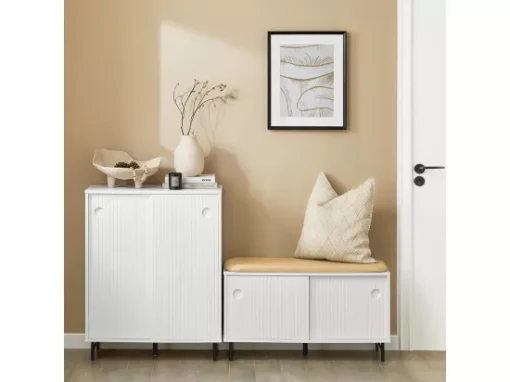 SoBuy Meuble D'entrée, Meuble De Rangement, Buffet Avec Porte Coulissante En Verre, Commode à Chaussures, Blanc, 70 X 34 X 90 Cm, FSB61-W -Meilleur Meubles Magasin meuble de rangement 19405049