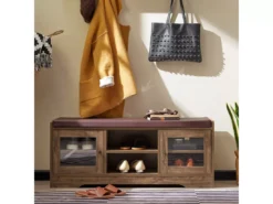 SoBuy FSR122-N Banc De Rangement, Meuble à Chaussures D'Entrée Avec Assise Coussin Rembourré, 2 Porte Vitrée Et 6 Étagères, Marron Rustique -Meilleur Meubles Magasin meuble de rangement 19408571