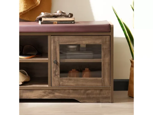 SoBuy FSR122-N Banc De Rangement, Meuble à Chaussures D'Entrée Avec Assise Coussin Rembourré, 2 Porte Vitrée Et 6 Étagères, Marron Rustique -Meilleur Meubles Magasin meuble de rangement 19408575
