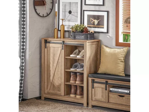 Armoire à Chaussures Commode à Chaussures Commode Avec Porte De Grange Coulissante, FSB59-BR -Meilleur Meubles Magasin meuble de rangement 22824637
