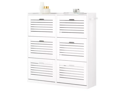 SoBuy Meuble à Chaussures à 6 Abattants, Meuble De Rangement à Chaussures, Armoire à Chaussures Coffre De Rangement Avec 2 Crochets, Grande Capacité Pour Entree, Couloir, 115x30x112 Cm, FSR145-W -Meilleur Meubles Magasin meuble de rangement 23171737