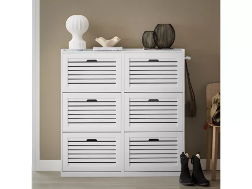 SoBuy Meuble à Chaussures à 6 Abattants, Meuble De Rangement à Chaussures, Armoire à Chaussures Coffre De Rangement Avec 2 Crochets, Grande Capacité Pour Entree, Couloir, 115x30x112 Cm, FSR145-W -Meilleur Meubles Magasin meuble de rangement 23171739
