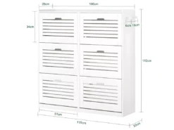 SoBuy Meuble à Chaussures à 6 Abattants, Meuble De Rangement à Chaussures, Armoire à Chaussures Coffre De Rangement Avec 2 Crochets, Grande Capacité Pour Entree, Couloir, 115x30x112 Cm, FSR145-W -Meilleur Meubles Magasin meuble de rangement 23171741