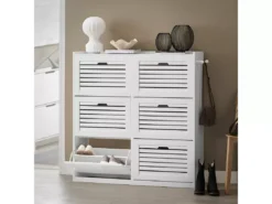 SoBuy Meuble à Chaussures à 6 Abattants, Meuble De Rangement à Chaussures, Armoire à Chaussures Coffre De Rangement Avec 2 Crochets, Grande Capacité Pour Entree, Couloir, 115x30x112 Cm, FSR145-W -Meilleur Meubles Magasin meuble de rangement 23171755